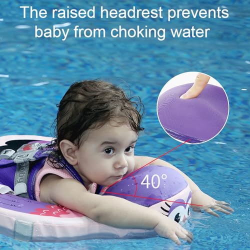 Image of Baby Pool Float with UPF50+ 3D Adjustable Canopy, Add Tail Mambobaby Float Non Inflatable Infant Floats for Pool, Cartoon Narwhal Baby Floats (BPurple with Canopy-W05BPCTLUROHML01W05)