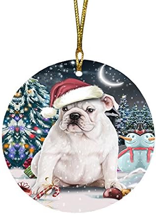 Have a Holly Jolly Bulldog Round Flat Ornament - Pet Decorative Hanging Ornaments for Christmas X-mas Tree Decorations - 2.75" Round Ceramic Christmas Ornament POR1270