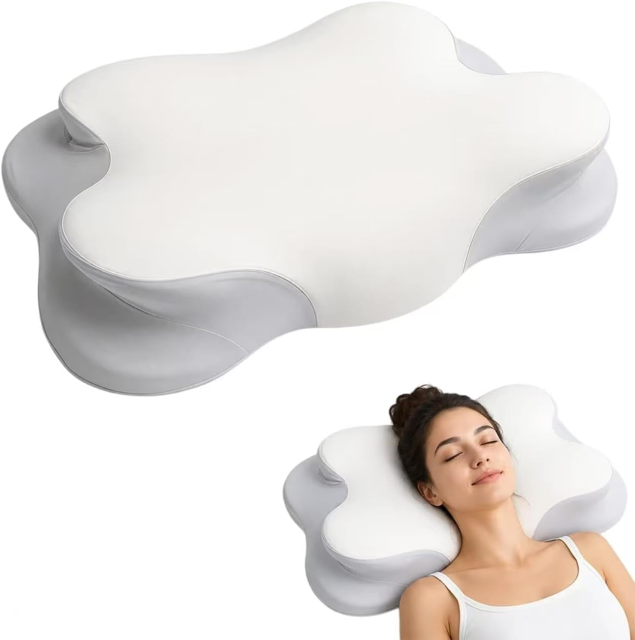 2026 Upgraded 2.0 Soft Cloud Pillow Cervical Memory Foam Pillow, Ergonomic Neck Support Pillow for Side Back Stomach Sleepers（White