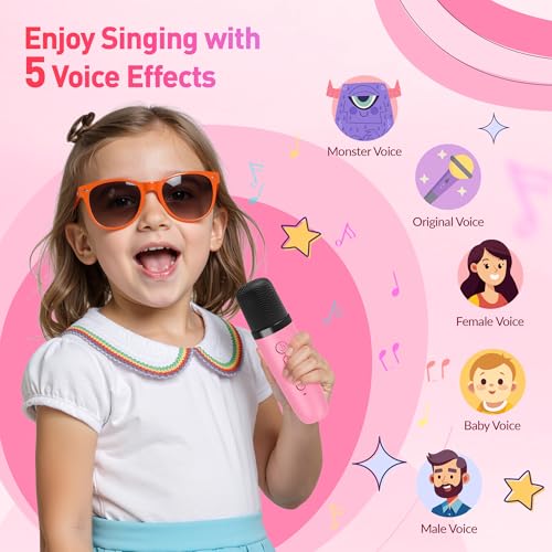 Image of Mini Karaoke Machine with 2 Wireless Microphones for Kids Adults,Portable Bluetooth Karaoke Speaker with Party Lights,Christmas Birthday Gifts for Girls Ages 4, 5, 6,7, 8, 9, 10,12+ Family Home Party