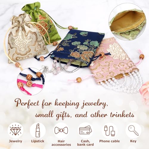 Bolsas de joyería de brocado de seda kilofly, fundas protectoras de alta calidad, 14 piezas 7