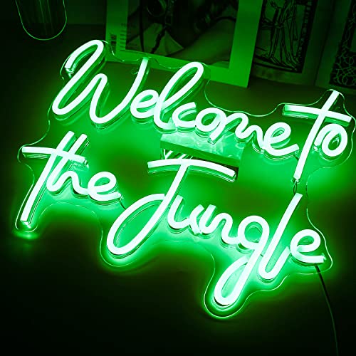 Ineonlife Welcome To The Jungle Neon Sign Green Letter Led Neon Lights For Bedroom Wall Decor Words Usb Powered Neon Signs For Room Living Room Bar Club Hotel Party Wedding Engagement Wall Hanging Decoration #TOP3