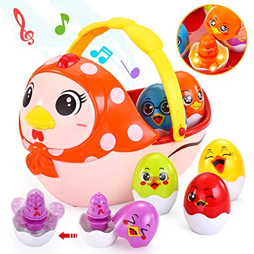 Vatos Baby Easter Egg Toy, Toddler Easter Basket for 1 2 3 4 5 Year Old Boys & Girls | Musical Easter Eggs with Colorful Changing Lights| Musical Easter Eggs for Babies