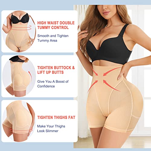 Haenpisy Padded Butt Hip Lifter Panties High Waisted Enhancer Shapewear For Women Tummy Control Shorts Removable 4 Pads(Medium, Beige) #TOP3