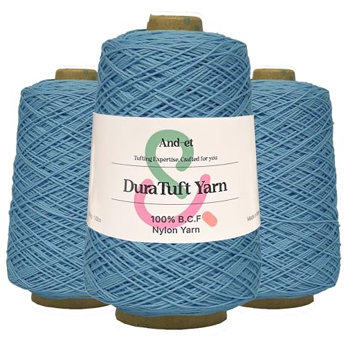 Image of And-et DuraTuft Yarn 45 Vibrant Colors Tufting Nylon Yarn Pack - Ideal for Crochet, Craft Projects -100% B.C.F. - 3 Cones x 1.66lbs (640yards) -Perfect for Rug Weaving and Knitting (30 Ashy Blue)