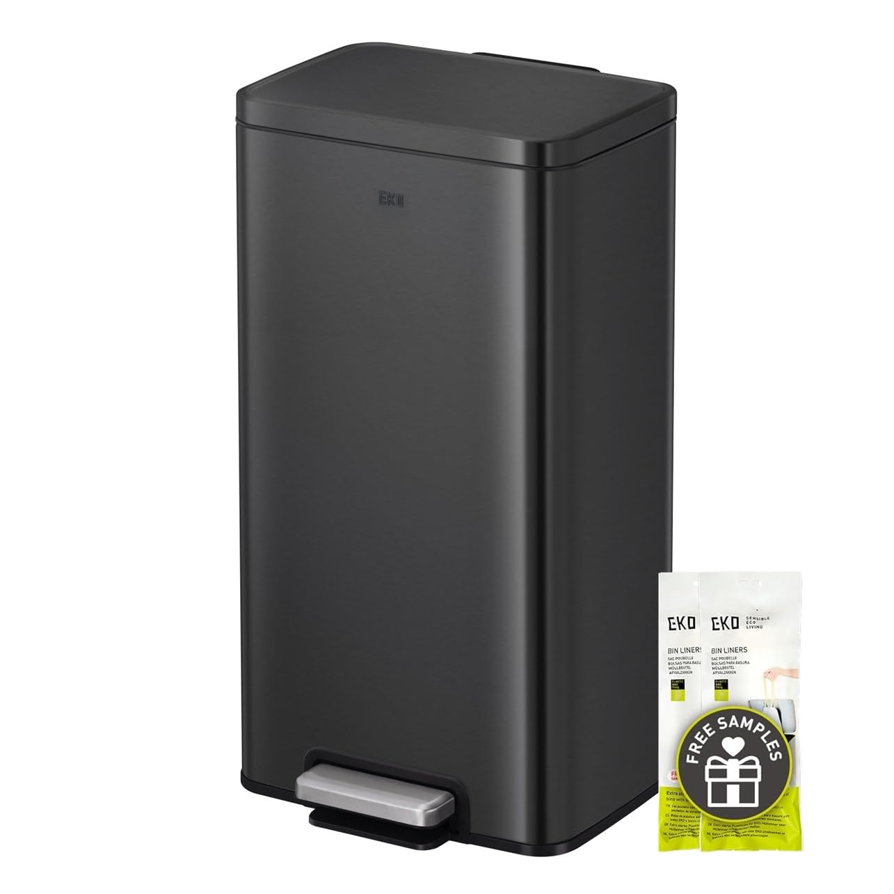 EKO Madison Kitchen Trash Can 30L with Pedal | Stainless Steel Anti-Fingerprint and Soft Close | Compact Waste Bin with Bags Included | Elegant and Robust Design