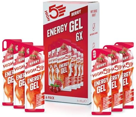HIGH5 Energy Gel Pouches - Carb Gels for Endurance Fuel - Natural Fruit Juice & Caffeine-Free Vegan - Glucose Shot to Boost Sports Performance (Berry, 6 x 40g)