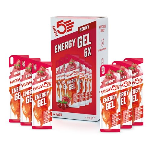 HIGH5 Energy Gel Pouches - Carb Gels Running Accessories for Endurance Fuel - Natural Fruit Juice & Caffeine-Free Vegan Energy Gel - Glucose Shot to Boost Sports Performance (Berry, 6 x 40g)