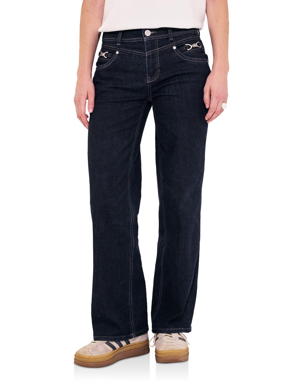 Street One Studio Mid Waist Wide Leg Jeans in Loose Fit Rinsed Wash 26