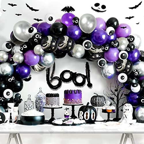 Halloween Balloon Garland Arch Kit - 144Pcs Black Purple Silver Skull Eyeball Halloween Balloons And Boo Foil Balloon For Indoor Outdoor Halloween Party Decorations #TOP10