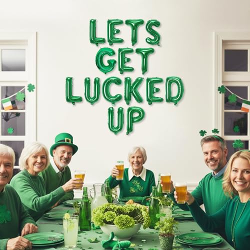 Image of 16in St Patricks Day Party Decorations Balloons-Classic Shamrocks Green LETS GET LUCKED UP St Patricks day Inflatables Lucky Irish Balloons Decor Saint Patricks Day&Green party Decorations