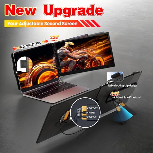 Image of Laptop Screen Extender 0.27 inch Ultra-Thin, 14 inch FHD 1080P IPS Dual Portable Monitor, USB-C /HDMI Plug & Play Travel screen extender for 13-17 inch Laptops, Compatible with Window /Mac /Chrome /Switch /Android