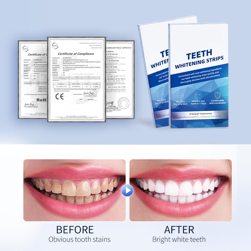 Teeth Whitening Strips 14 Strips, White Strips for Teeth Whitening, Tooth Whitening Strips for Teeth Sensitive, Removes Tartar Coconut Oil Whitestrips Stain Removal, Fresh Breath