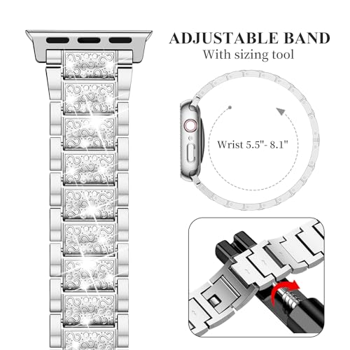 Image of SUPOIX for Apple Watch Band 41mm + Case, Bling Bands for Women (Silver) | Shiny Metal Bands & 2 Pack Protective Cover Cases for iWatch Series 9 /8 /7 41mm