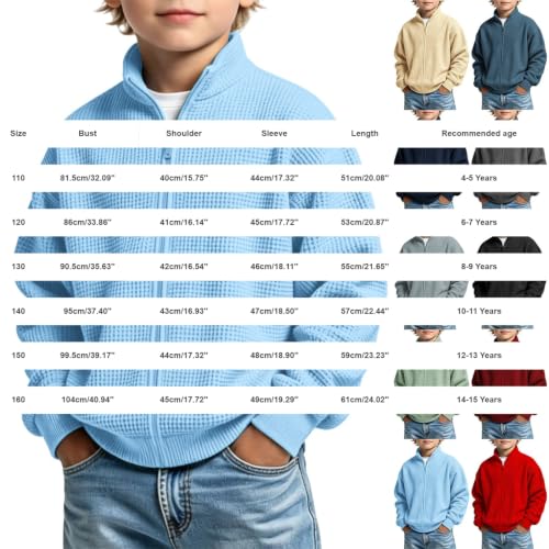 JOFOW Boys Waffle Knit Full Zip Stand Collar Jacket Kids Sweatshirts Beige - image 4