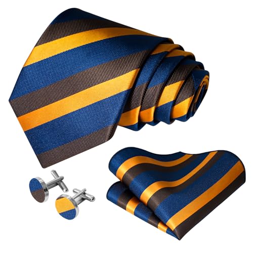Image of 5PCS Mens Silk Designer Tie, Pocket Square, Cufflinks, Drilled Tie Ring and Lapel Pin Set for Wedding Groom Party
