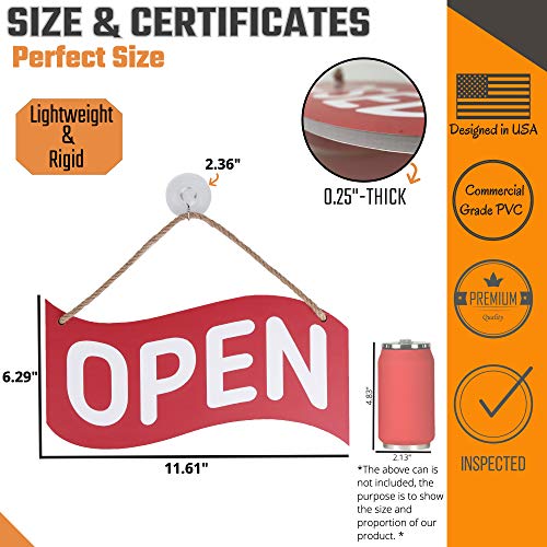 Open Closed Sign for Business – Bundle with 2 Suction Cup, Pull and Push Stickers - Red/Blue Double-Sided Open Signs for Business is The Ideal for Restaurant Stores Bar Windows or Doors (Red) - Thumbnail 4