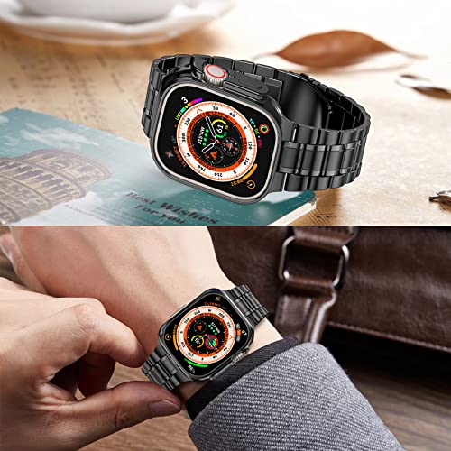 Image of MioHHR Solid Stainless Steel Band Compatible with Apple Watch 49mm Ultra 3 /2 /1, Metal Strap with Soft TPU Case for iWatch Series Ultra 3 /2 /1 49mm Women and Men, Black
