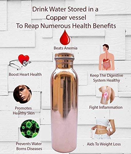 Image of Golden Valley Pure Copper Sipper Water Bottle 1 Litre Pack of 2 - Leak Proof Ayurvedic Copper Vessel With Easy Sip Cap, Rust Free Lacquer Coated Finish For Gym, Yoga, Office And Daily Wellness