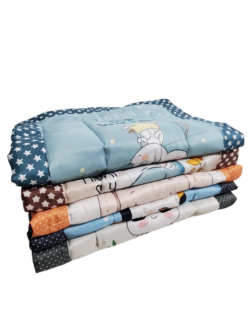 Baby Mattress with Quilted Design, Soft Padded Infant Sleeping Mat, Multiple Color Patterns with Animal and Star Prints (Multicolor)