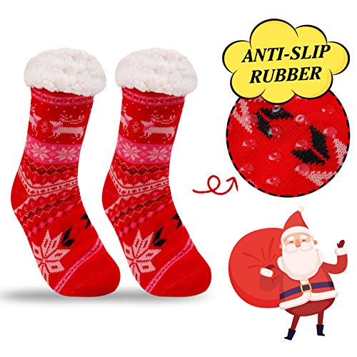 Image of 3 Pairs Fuzzy Slipper Socks for Women Men, Winter Warm Soft Fleece Lined Non Skid