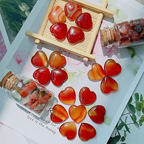 Image of 20 PCS Natural Heart Healing Crystals Red Carnelian Agate Polished Crystal Mini Pocket Stones Cute Palm Love Gemstones Set Bulk Wholesale Reiki Energy Balancing Meditation Valentine's Day Gift