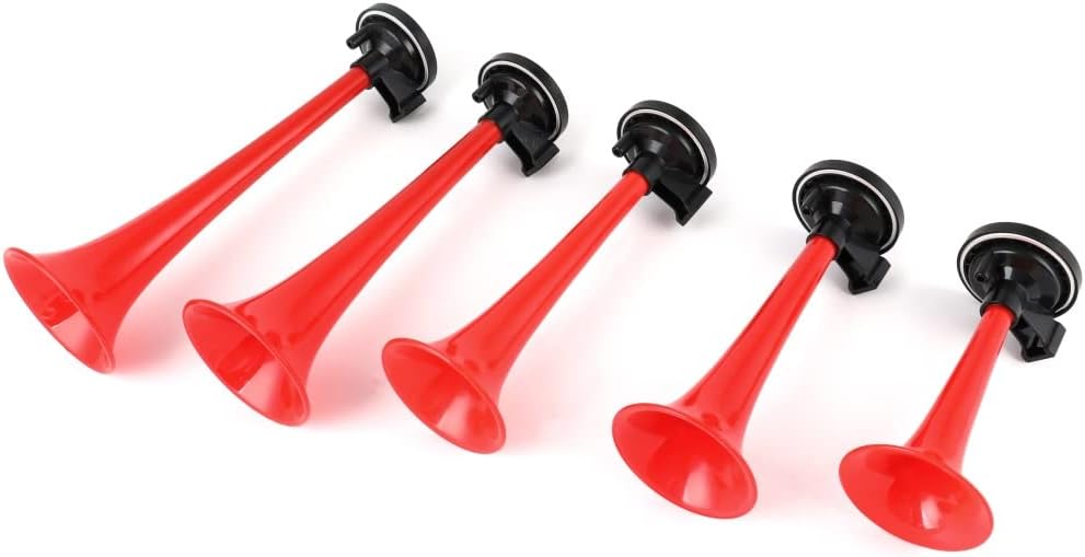 INEEDUP 12V 150dB 5 Trumpet Electric Musical Electric Train Car Air Horn with Compressor for Trucks Cars Vans Boats RVs SUVs Red