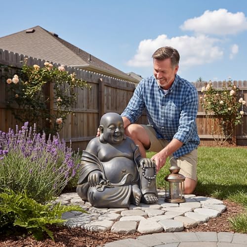 Estatua Buda Risueño Grande 16x18 Pulgadas Decoración zen miniatura 5