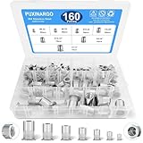 Rivet Nut,160Pcs SAE Rivet Nut Assortment Kit #6-32, #8-32, #10-24, 1/4-20, 5/16-18, 3/8-16, 1/2-13,Stainless Steel Flat Head Rivnut Set,Rivnut Threaded Insert Nut