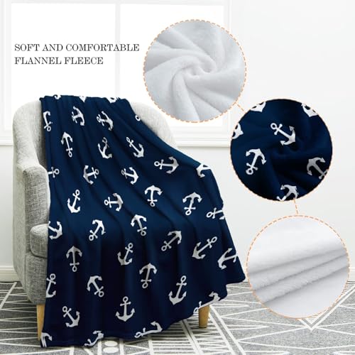 Jekeno Nautical Anchor Blanket Gifts for Men Women Boys Teens Birthday Christmas Dad Husband Son Fathers Day Presents Sea Adventure Boat Ocean Theme Navy Blue Throw Blankets 60"x80"