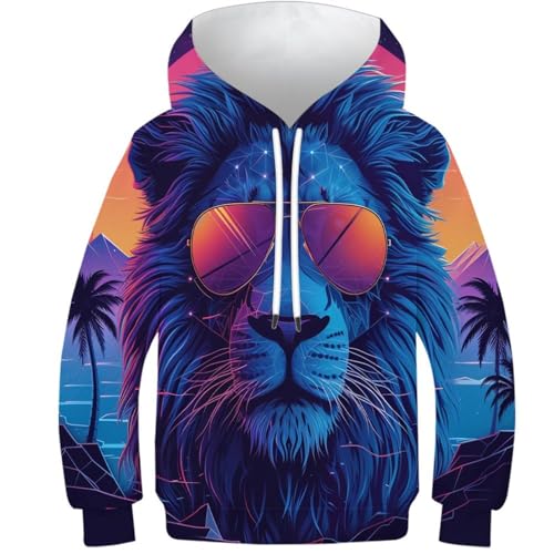 Sweat lion 3D ado hoodie fille garçon avec poche pour l'hiver
