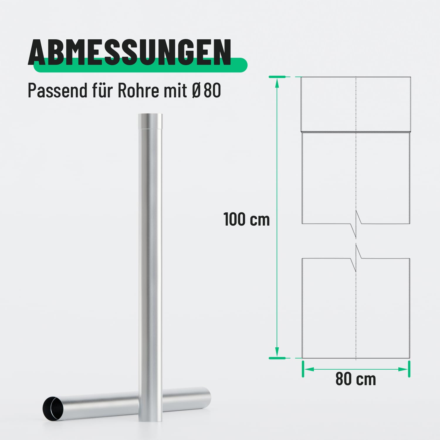 greate Tubo pluviale zincato diametro 80 mm e lunghezza 1 m - pluviale con manicotto per facile montaggio a innesto - accessorio per grondaie - scarico acqua piovana