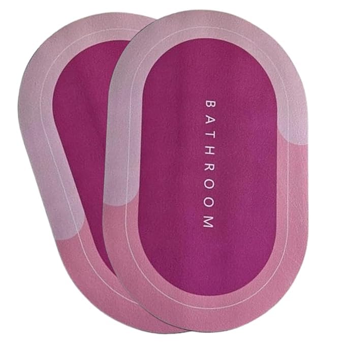 VERVENIX Doormat Pack of 2 Quick-Dry Anti-Slip Bathroom Mat | Non-Slip Rectangular Doormat | Bathroom Print Water-Absorbing Rubber Mat for Bathroom, Kitchen, Office, Living Room – Pink
