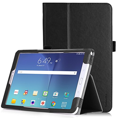Coque Samsung Galaxy Tab E 9.6 - iHarbort en Cuir PU Housse Etui Case Cover pour Samsung Galaxy Tab E 9.6 Pouces SM-T560 T565 avec Dragonne et Fente pour Carte, Noir