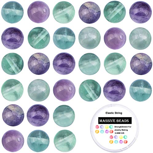 Image of 100Pcs Natural Crystal Beads Stone Gemstone Round Loose Energy Healing Beads with Free Crystal Stretch Cord for Jewelry Making (Flourite, 8MM)