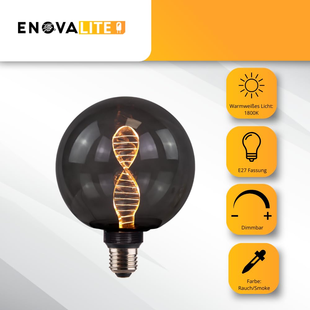 4x LED Filament XL Leuchtmittel DNA Smoke - Globe G125 E27 3,5W 120lm 1800K Warmweiß dimmbar - Ø125x164 mm - Vintage Design Ambiente Deko Glühbirne