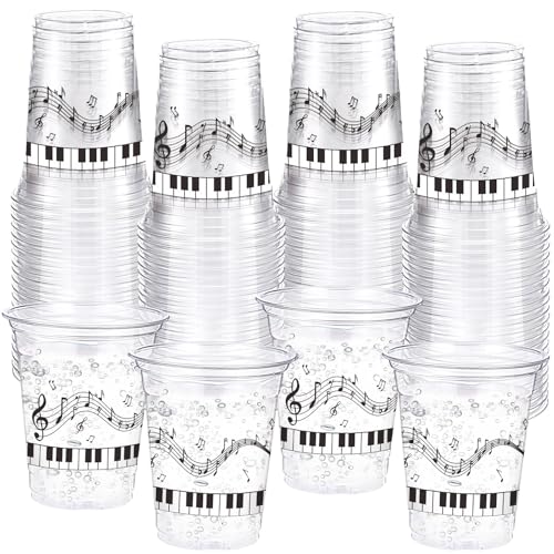 Funnymoom 60 Pack Piano Notes Plastic Cup 12 oz Disposable Clear Plastic Music Cups for Men Women Music Lovers Birthday Graduation Wedding Anniversary Party Decorations Favors