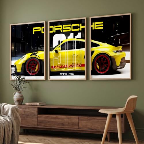 Image of kotart Big Sports Car Framed Posters Gift Items for Boys Room Wall Decoration Bedroom Living Room Office Studio Decor | Car Poster Frame for Wall Decor Set Of 3 Size (19 X 25 inch)