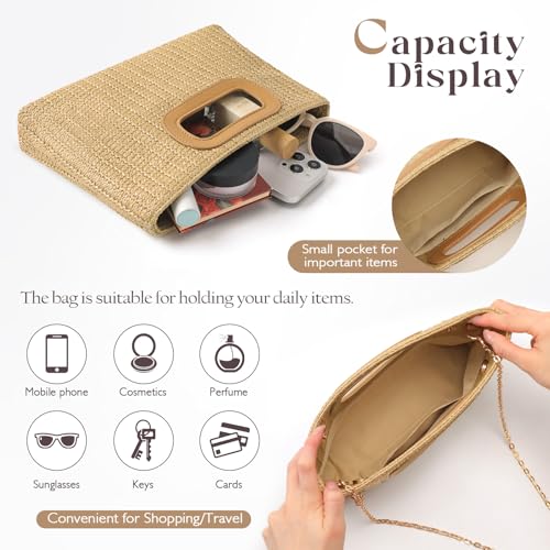 Clutch Purses for Women, Top Handle Straw Purse Handbags, Summer Shoulder Crossbody Bag, Woven Beach Bags Purses — view 5