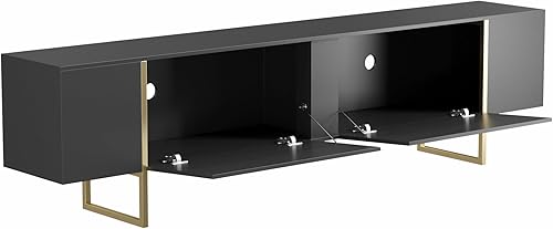 Miniatura 4 de Soporte de TV de 71" con patas doradas y dos puertas espaciosas (negro)