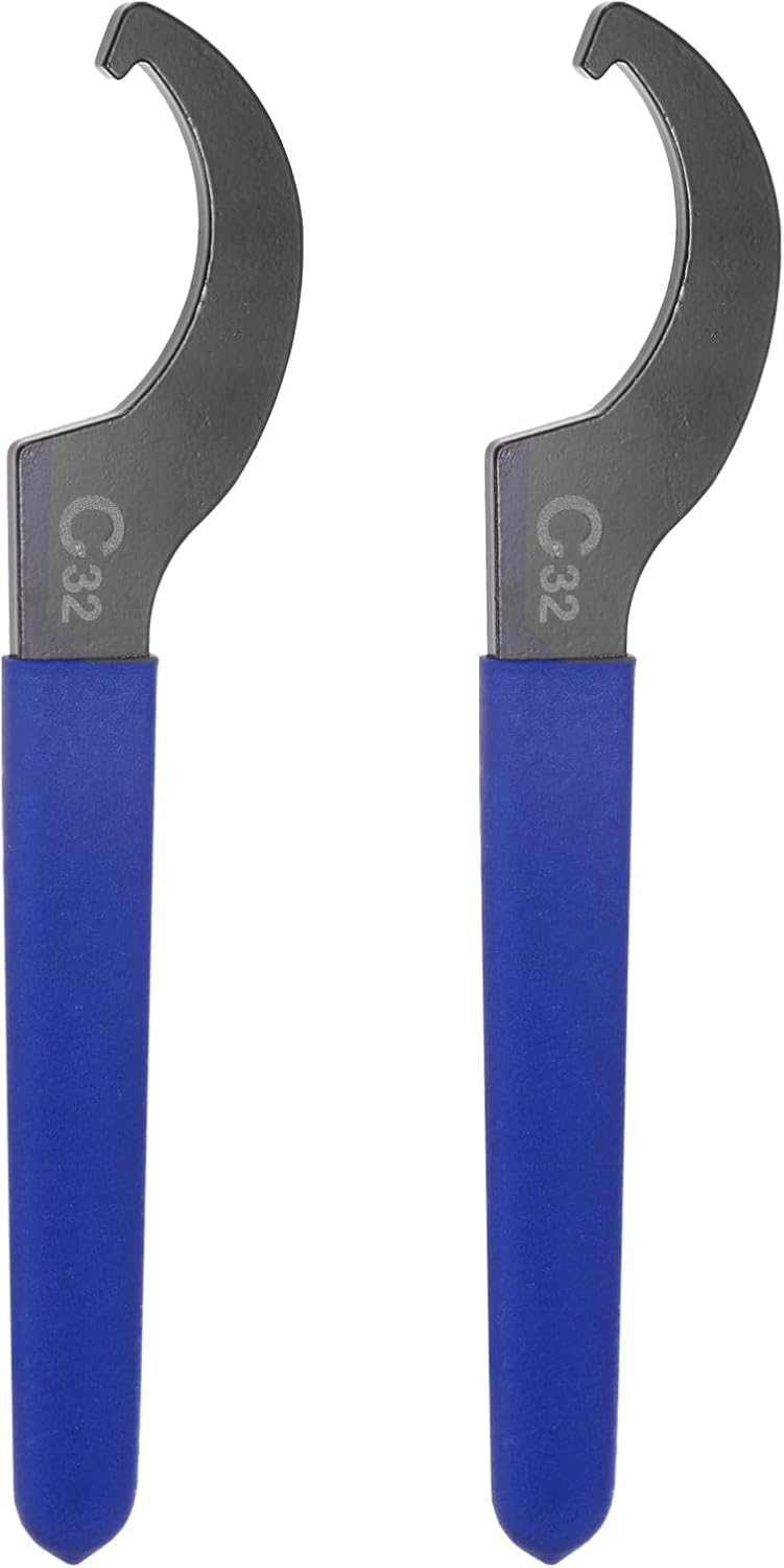 HARFINGTON 2 Pcs C Hook Spanner Wrench 45-52 Nut Shock Wrench Steel Chuck Nut with Blue Non-slip Handle for Lathe Clamping