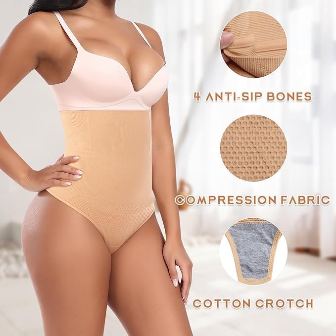 Image of ALYNE Women's Thong Shapewear with Anti-Rolling Strip, High Waist Tummy Control, Butt Lifting Body Shaper Girdle Briefs for Women, Waist Slimming Panties & Thigh Slimming Technology