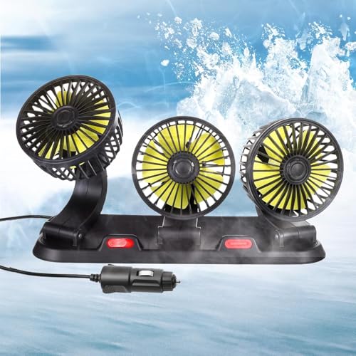 12V Auto Ventilator Dreifach Lüfter Ventilator Auto 360 drehbar mit 2 Geschwindigkeiten Doppellüfter Geeignet für Autos LKWs SUV RV