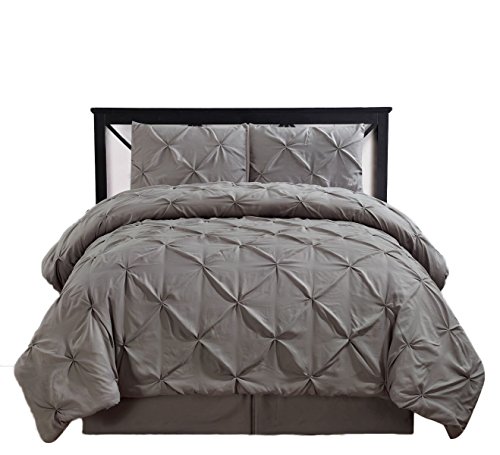 Sheetsnthings Oxford-Decorative Pinch Pleat Twin Extra Long Xl 3Pc Comforter Set, Grey #TOP11