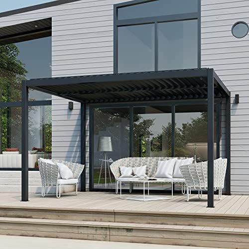 Sumshadow 10' ×10' Outdoor Louvered Pergola, Aluminum Outdoor Louvered Pergola Patio with Adjustable Roof for Outdoor Deck (10x10, Black)