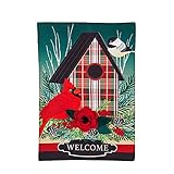 Evergreen Flag Plaid Birdhouse Garden Linen Flag