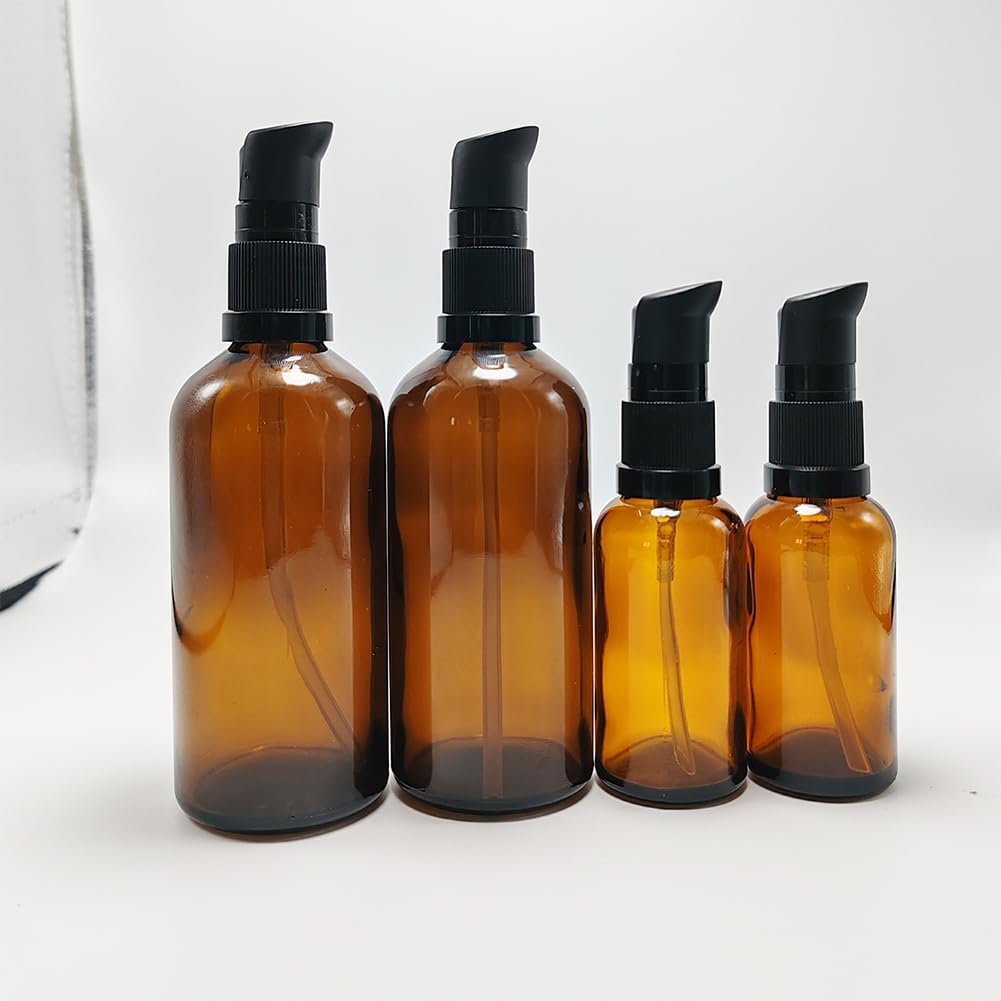 2 Pcs 100ml 3.4oz Amber Glass Travel Bottles with Black Lotion Pumps Leakproof Pump Press Bottles Lotion Dispenser Soap Dispenser Cream Cosmetics Bottle Containers Jar for Toiletries - Image 8