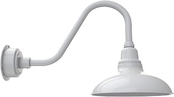 Cocoweb 12in. Gloss White Indoor Outdoor Gooseneck Barn Light Fixture with Rustic Arm - Vintage Farmhouse Wall Sconce