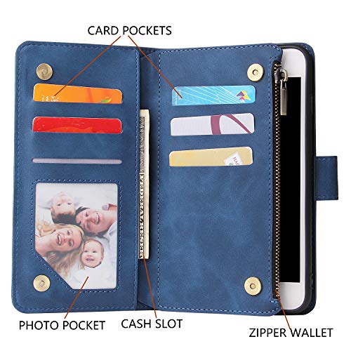 Ueebai Wallet Case For Iphone Se 2022 5G/Iphone 7/Iphone 8/Iphone Se 2020, Premium Pu Leather Magnetic Handbag Zipper Pocket Card Slots With Wrist Strap Flip Case For Iphone Se3/Se2 - Blue #TOP1