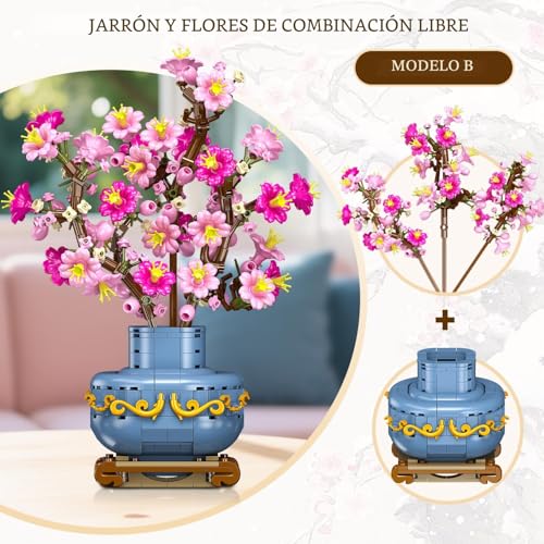 Bonsái de cerezo artificial para decorar el hogar con flores botánicas en bloques 5